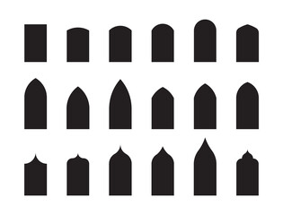 Shapes of architectural types of Gothic style arches and windows. Big set of characteristic architectural forms. Vector illustration