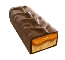 peanut bar with caramel cream. Isolated background. Clipping path 3d illustration.