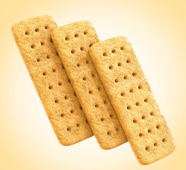 three crackers or biscuit. Isolated background. Clipping path. 3d illustration