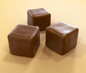 Set of cube chocolate. Isolated background. Clipping path. 3d illustration