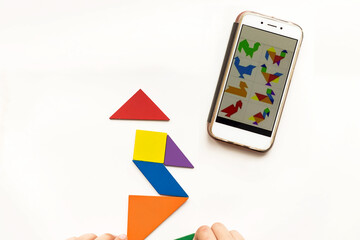 Home schooling of the child. A puzzle for the development of logical thinking.  Online training, distance learning.