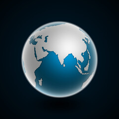 Fototapeta premium Globe icon with smooth shadows and white map of the continents of the world