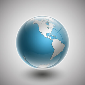 Globe Western Hemisphere icon with smooth shadows and white map of the continents of the world