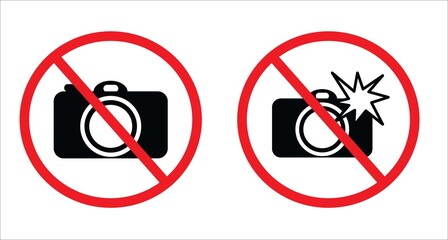 Don't take photos symbol and Don't use flash symbol in white background drawing by illustration. Prohibition sign. No photo sign and No flash sign