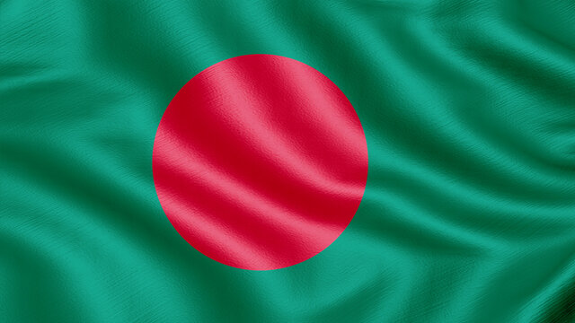 Flag of Bangladesh. Realistic waving flag 3D render illustration with highly detailed fabric texture.