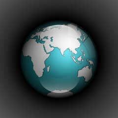 world map with ocean. Globe icon. Planet Earth on black background. Continents world picture. Colorful poster presentation