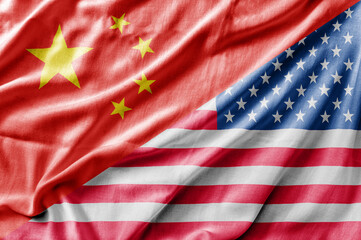 Obraz premium Mixed USA and China flag, three dimensional render