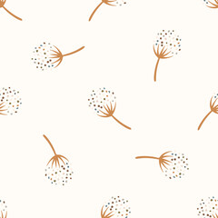 Seamless background gender neutral baby floral pattern. Simple whimsical minimal earthy 2 tone color. Kids nursery flower wallpaper or boho fashion all over print.