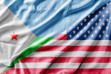 Mixed USA and Djibouti flag, three dimensional render
