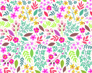 Vector seamless pattern. Pretty pattern in small flower. Small yellow and pink flowers. White background. Ditsy floral background. The elegant the template for fashion prints.
