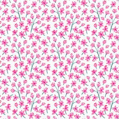 Cute floral pattern in the small flower. Ditsy print. Seamless vector texture. Elegant template for fashion prints. Printing with small rose-colored flowers. White background.