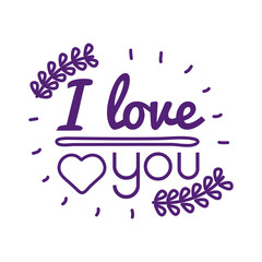 I love you text with leaves wreath line style icon vector design