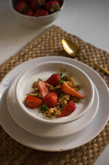 Morning breakfast granola with strawberries