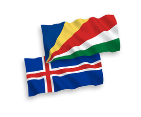 Flags of Iceland and Seychelles on a white background
