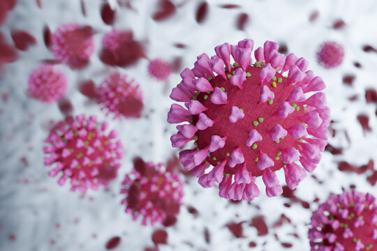 3D rendering of coronavirus resposible for asian flu outbreak and coronaviruses influenza as dangerous flu strain cases as a pandemic. Microscope virus close up. 