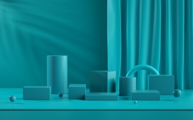 Creative drawing of 3D simulation scene color product exhibition stand