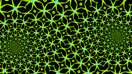 Ornate geometric wide pattern and artfully abstract multicolored background