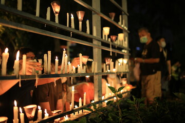 thousands of people attend the Tiananmen square  anniversary candlelight vigils in Victoria park in...