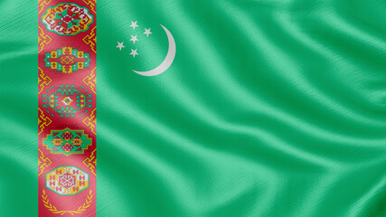 Flag of Turkmenistan. Realistic waving flag 3D render illustration with highly detailed fabric texture.