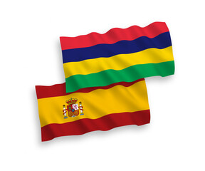 Flags of Mauritius and Spain on a white background