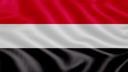 Flag of Yemen. Realistic waving flag 3D render illustration with highly detailed fabric texture.