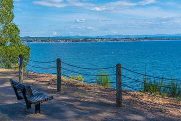 Bench at lake Taupo at New Zealand