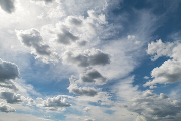 white clouds on a blue sky on a summer day, background