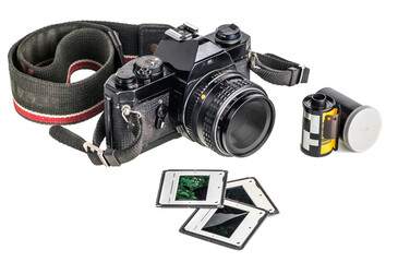film camera with a lens isolated on white background