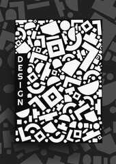 Modern geometric cover background design with large nubmer of details and figures, designed in A4 format with black and white colors, for everything, posters, banners, flyers etc. Eps 10 vector