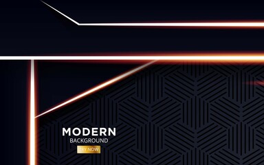 modern abstract future black premium background banner with golden light line in hexagon texture.