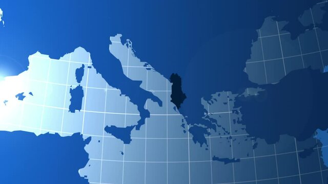 Albania. Map. Zooming into Albania on the globe.