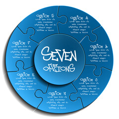 Seven sided 3d puzzle presentation infographic template with explanatory text field for business statistics