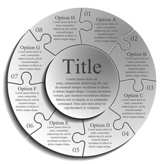 Eight sided 3d puzzle presentation infographic template with explanatory text field for business statistics