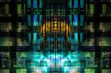 Abstract and background Fractal art, Future digital city lights technology network line Connected to every corner of the world, Technology and data connection, communications and science world concept