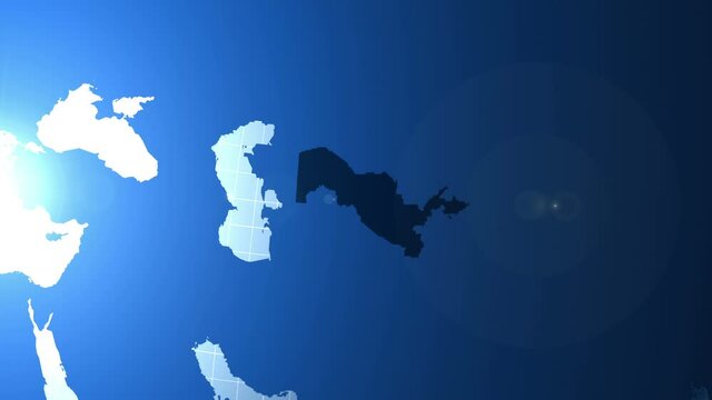 Uzbekistan. Map. Zooming into Uzbekistan on the globe.