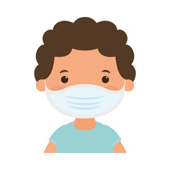Boy kid cartoon with medical mask vector design