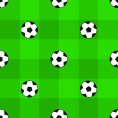 Obraz premium soccer ball on green grass seamless background, vector illustration 