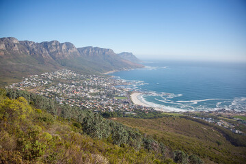 Naklejka premium View of South African beach taken on top of Lion’s Head in Cape Town.