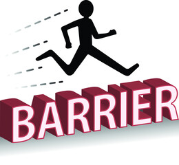 man running to success, leap over barrier, vector illustration