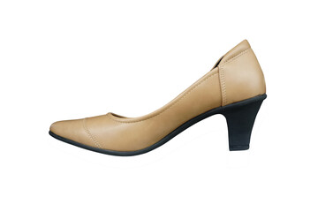 High Heel Court Shoe in Brown isolated on white background with clipping path, Women High Heels, Shoes Point Toe Women, 