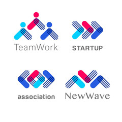 Vector image set abstract signs, symbols. Design trend. The logo consists of a set of multi-colored elements arranged in a specific order. Logo for business, technology, education, media, digital, it.