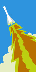 rocket in the sky, cartoon, vector illustration