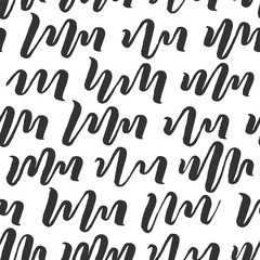 Decorative seamless pattern with hand drawn shapes. Hand painted grungy ink doodles in black and white colors. 