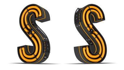 Alphabet Neon light 3d rendering illustration with clipping paths.