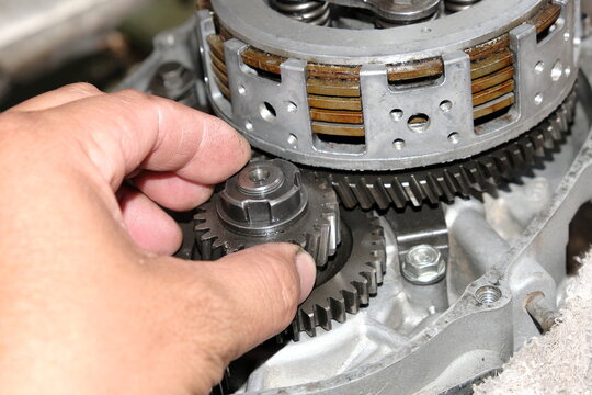 Motorcycle engine mechanic, assemble motorcycle parts