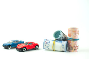 Russian money with a car, the concept of buying a car