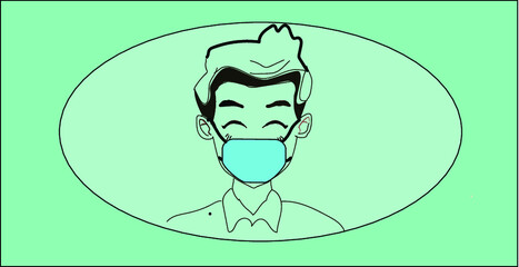cute docter with mask  illlustration social distancing concept.stay home stay safe. respect health workers and docters