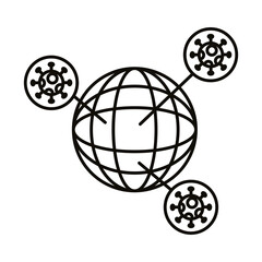 covid19 virus particles with sphere planet line style icon