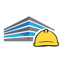 yellow hard hat with abstract buildings in behind, vector