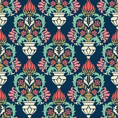 Fototapeta na wymiar Seamless damask wallpaper. Seamless vintage pattern in Victorian style . Hand drawn floral pattern. Vector illustration